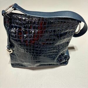 Brighton Croc Patent Leather Medallion Tote - Navy - D753904